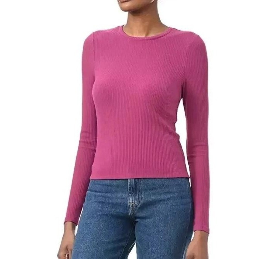 NWT Splendid Ribbed Top Women's Large Pink Rayon Stretch Long Sleeve